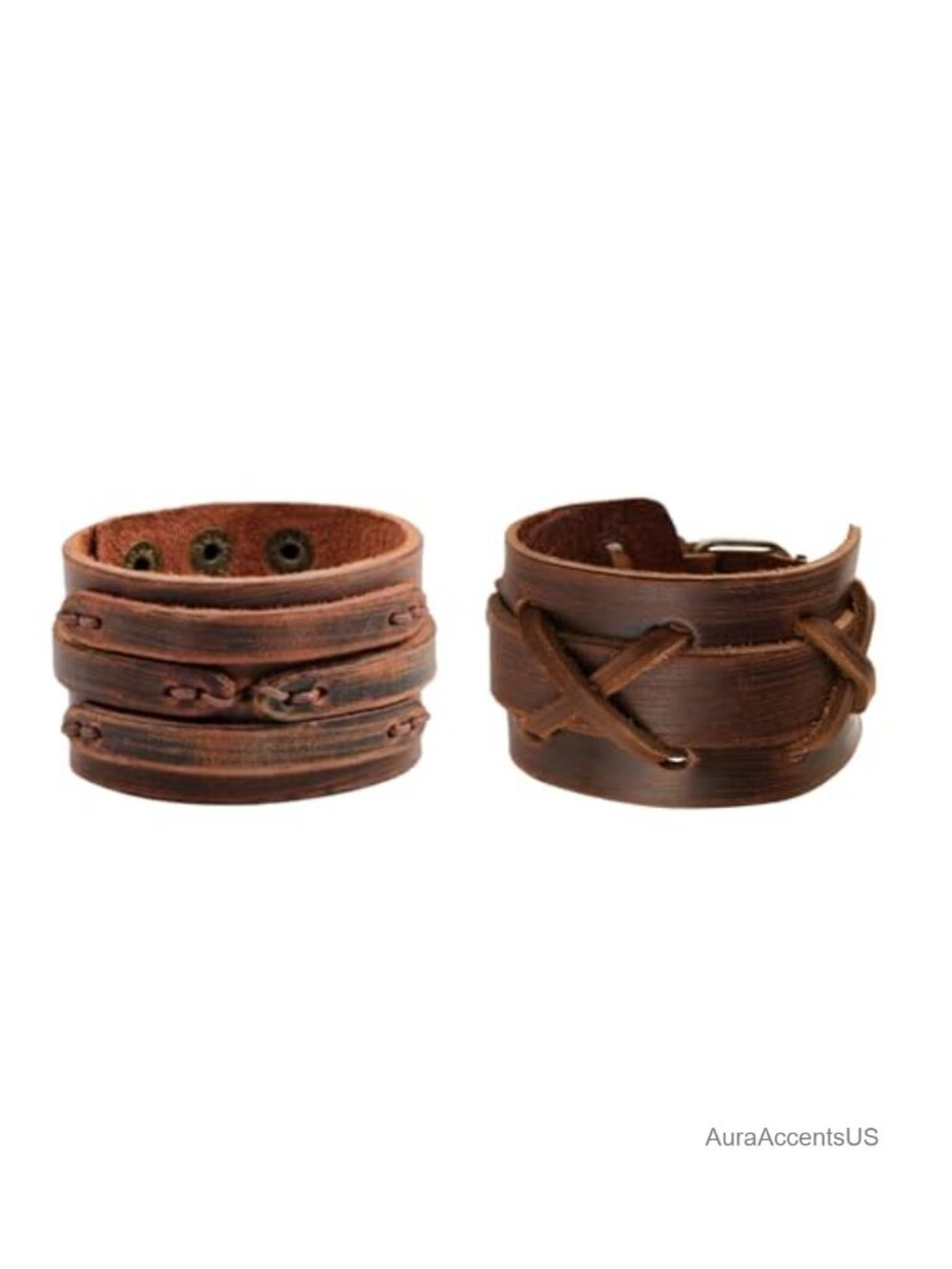Punk Leather Cuff Bracelet Set - Adjustable Vintage Gothic Wristband